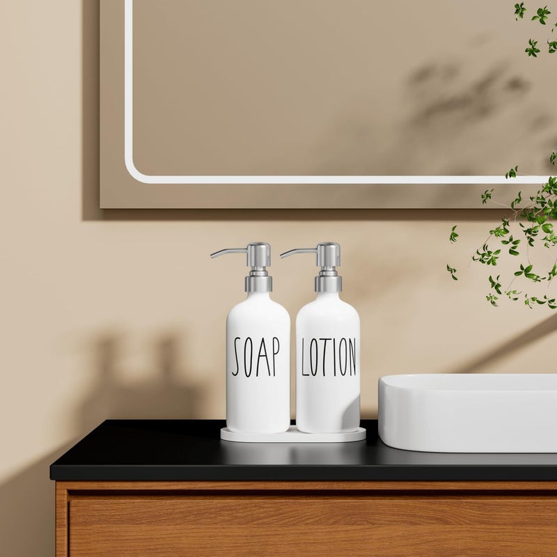 MOMEEMO Hand Soap Dispenser for Bathroom, Soap and Lotion Dispenser Set with Silver Metal Pump, Suitable for Farmhouse Bathroom Decor. (White & Silver) - Image 5